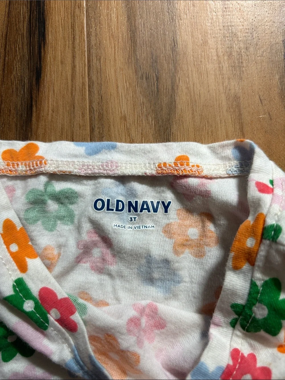 Old Navy White Floral Dress with Orange, Green, Pink & Light Blue Flowers